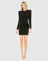 Black Long Sleeve Mini Dress with Shoulder Pads